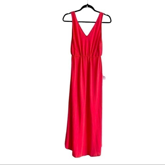 BCBGMAXAZRIA Sleeveless Button Front High Low Midi Dress Red S - Picture 8 of 9